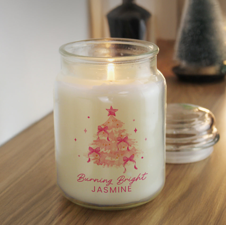 Personalised Pink Christmas Tree Large Candle Jar