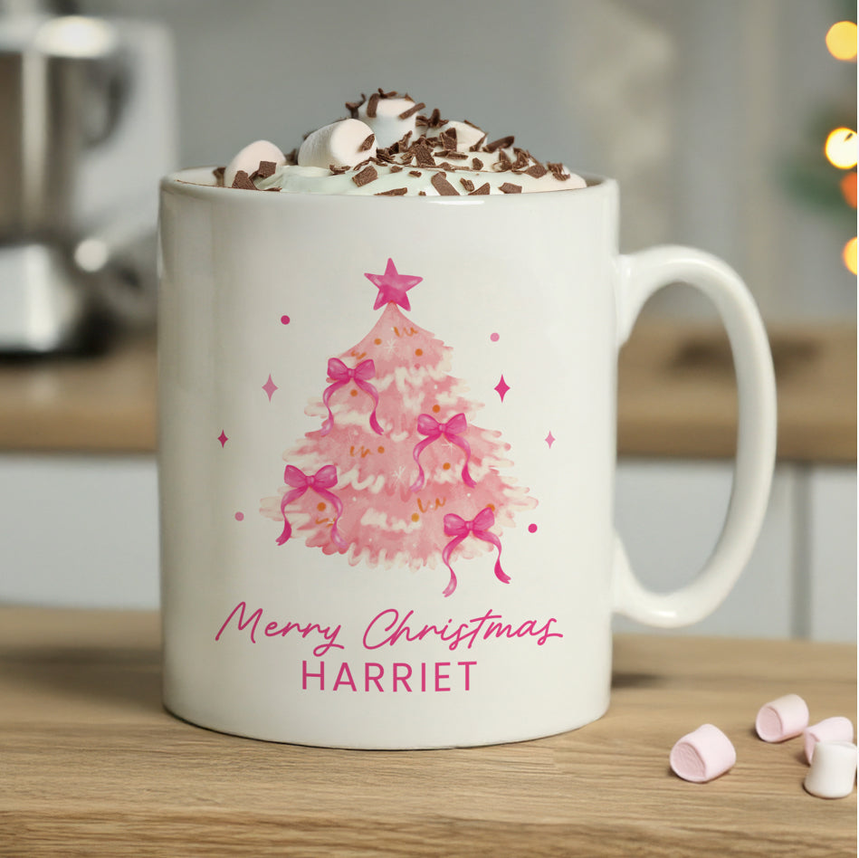 Personalised Pink Christmas Tree Mug