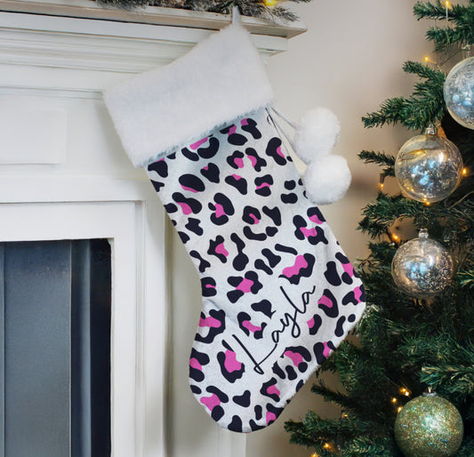 Personalised Leopard Print Christmas Stocking
