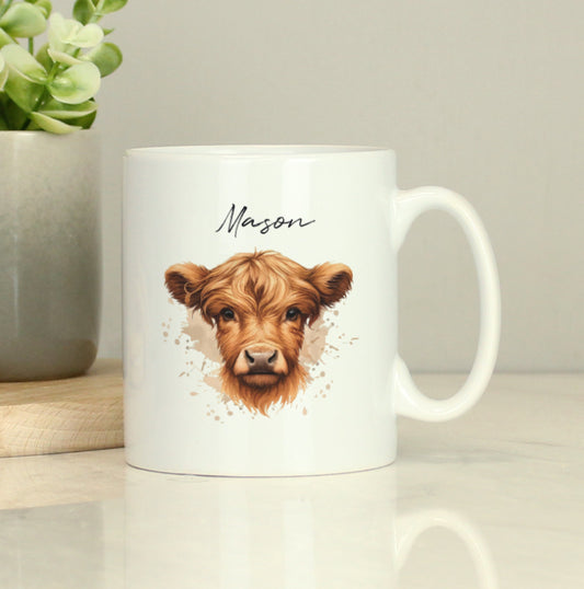 Personalised Highland Cow Mug - Boy