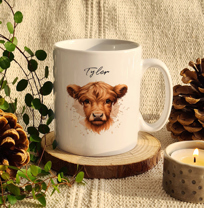 Personalised Highland Cow Mug - Boy