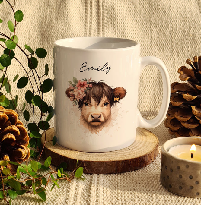 Personalised Highland Cow Mug - Girl