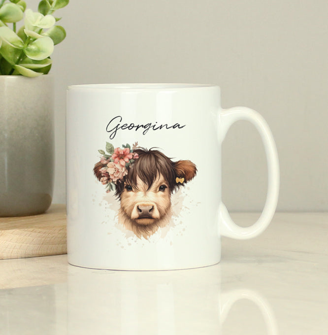 Personalised Highland Cow Mug - Girl