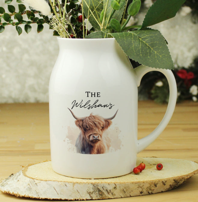 Personalised Highland Cow Flower Jug Vase