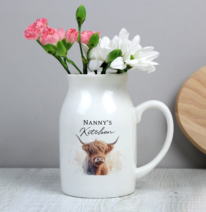 Personalised Highland Cow Flower Jug Vase