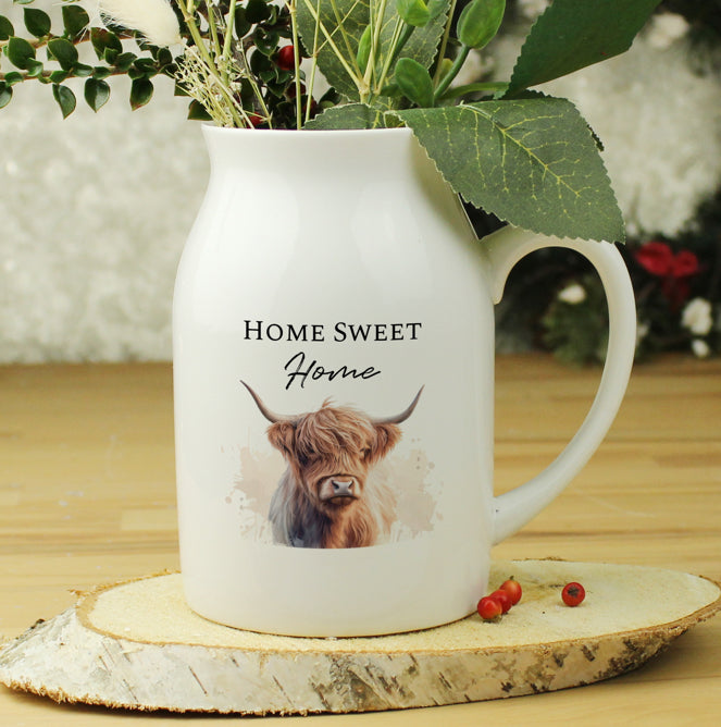 Personalised Highland Cow Flower Jug Vase