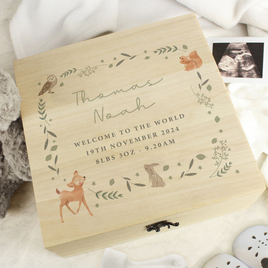 Personalised Woodland Animal Large Wooden Keepsake Box