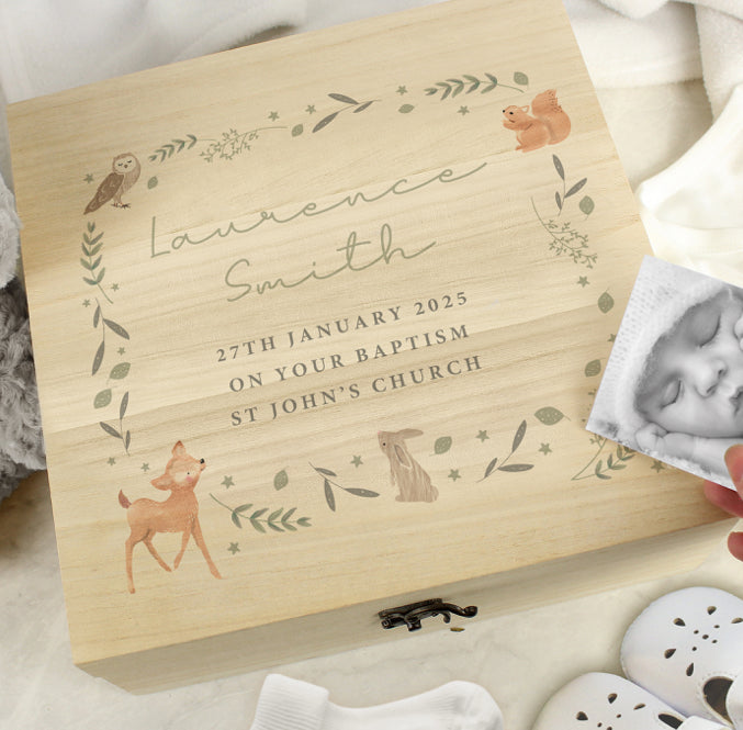 Personalised Woodland Animal Large Wooden Keepsake Box