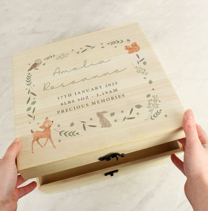 Personalised Woodland Animal Large Wooden Keepsake Box