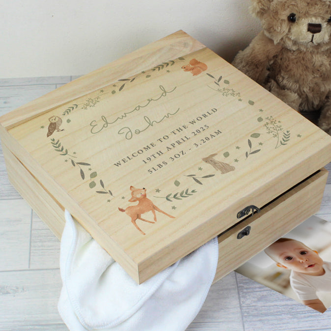 Personalised Woodland Animal Large Wooden Keepsake Box