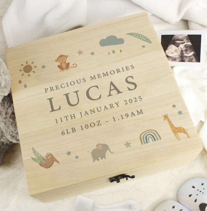 Personalised Safari Animals Large Wooden Keepsake Box