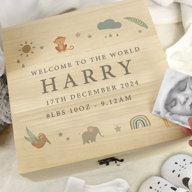 Personalised Safari Animals Large Wooden Keepsake Box