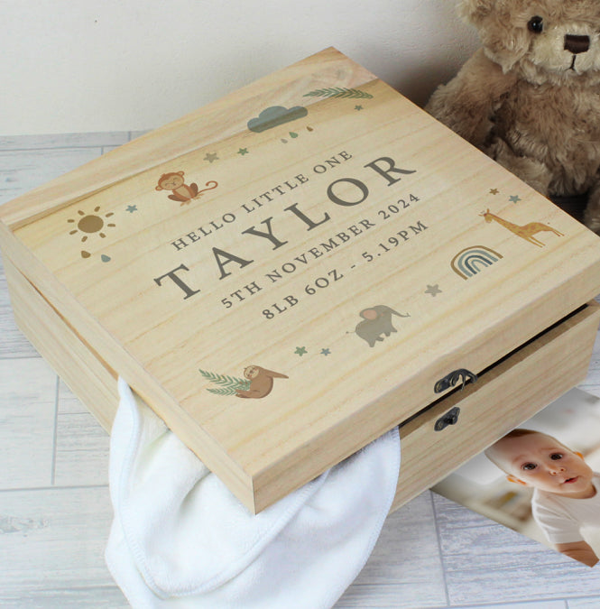 Personalised Safari Animals Large Wooden Keepsake Box