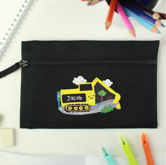 Personalised Digger Black Pencil Case