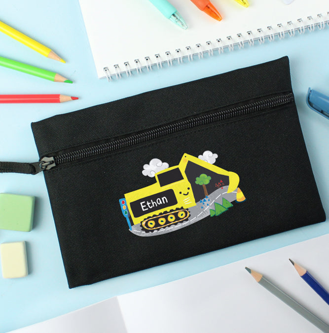 Personalised Digger Black Pencil Case