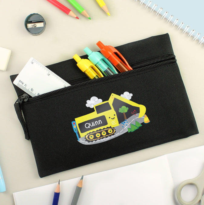 Personalised Digger Black Pencil Case