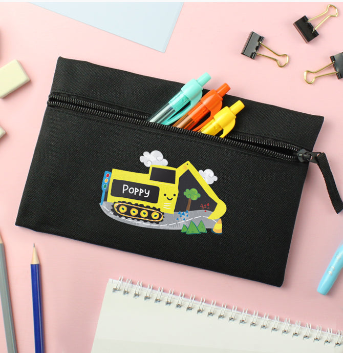 Personalised Digger Black Pencil Case