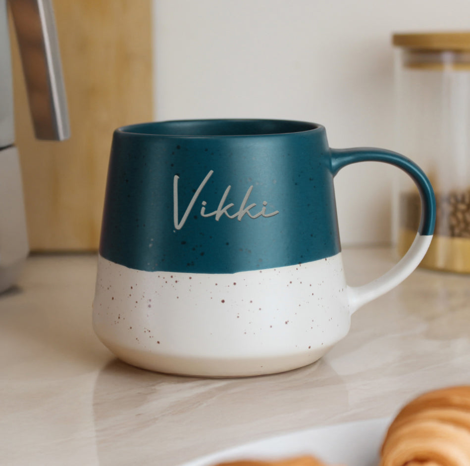 Personalised Name Blue Speckled Ceramic Mug