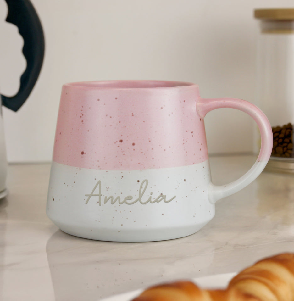 Personalised Name Pink Speckled Ceramic Mug