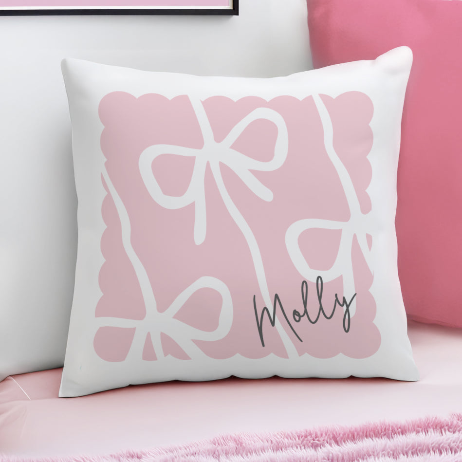 Personalised Pink Bow Cushion