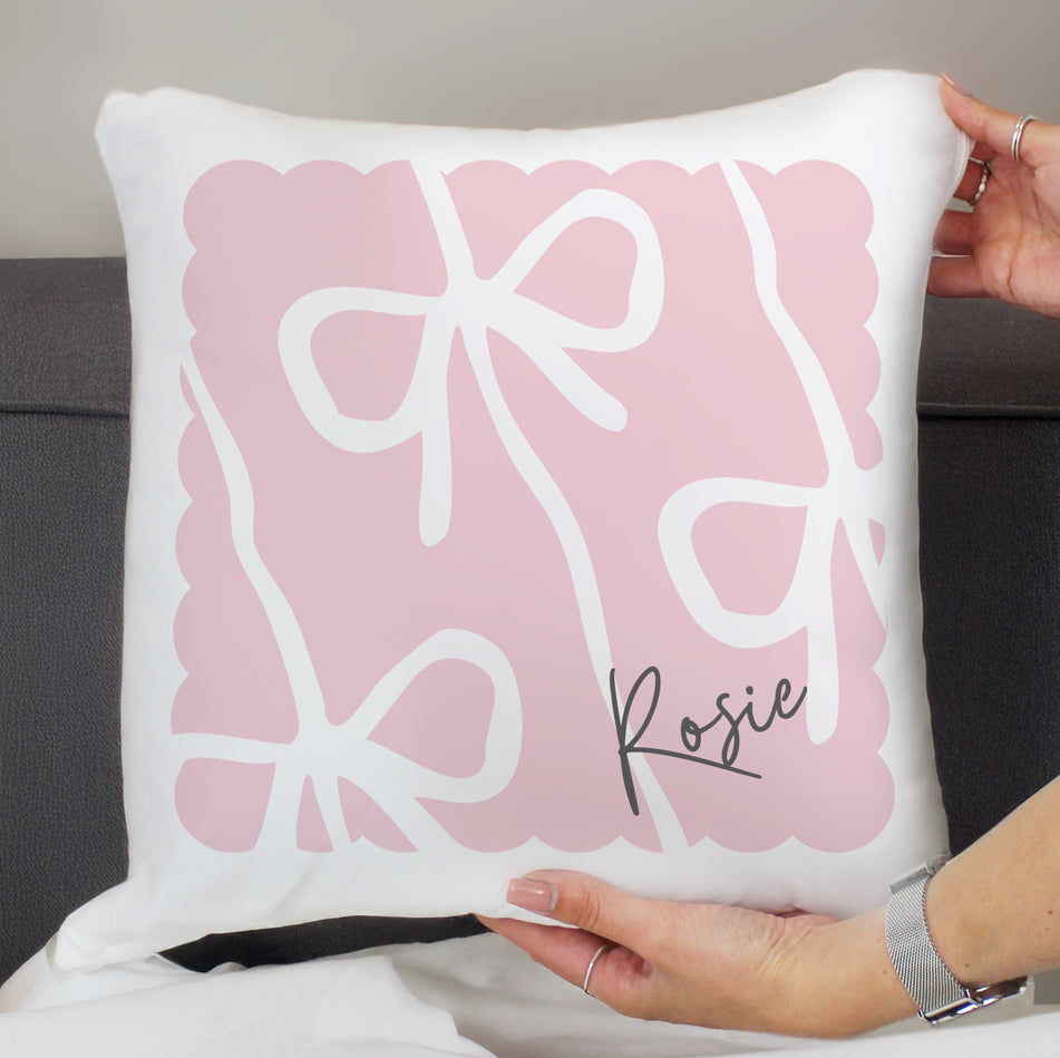 Personalised Pink Bow Cushion