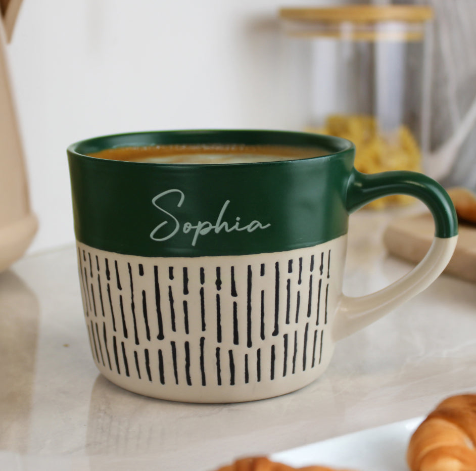 Personalised Green Dipped Dash Ceramic Mug