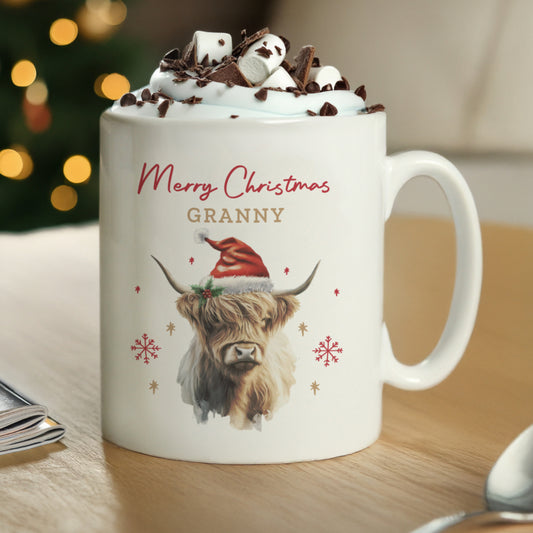 Personalised Highland Cow Christmas Mug