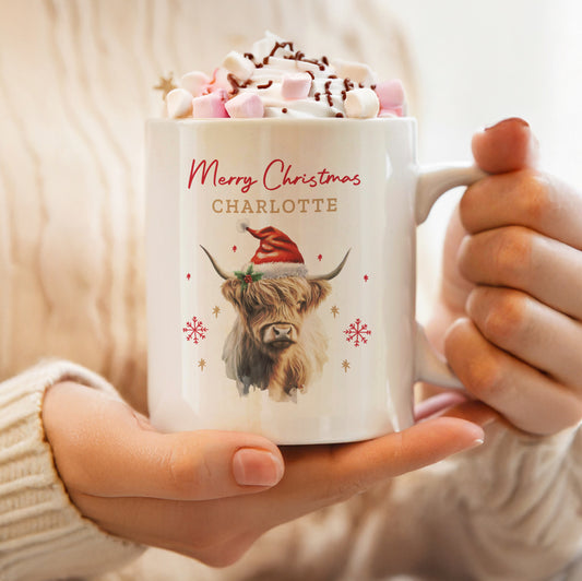 Personalised Highland Cow Christmas Mug
