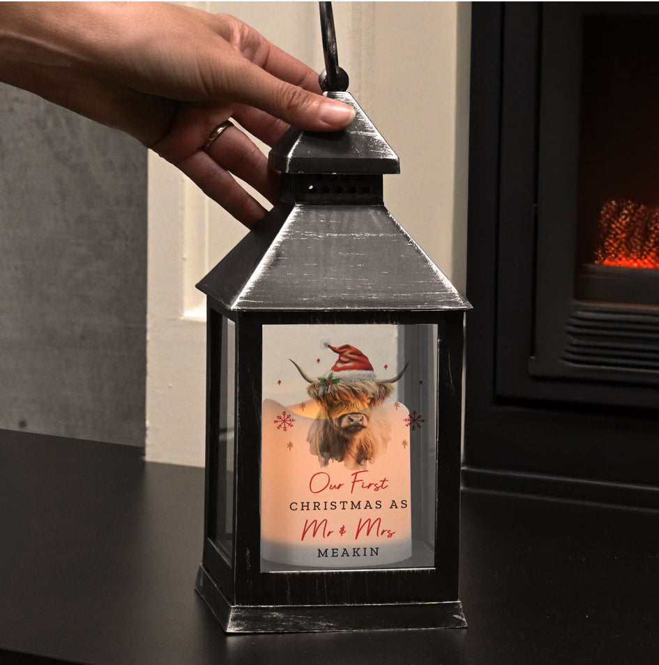 Personalised Highland Cow Christmas LED Lantern