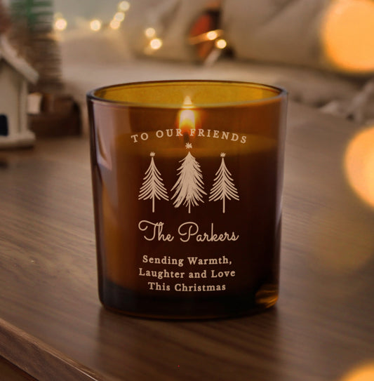 Personalised Christmas Tree Amber Glass Candle