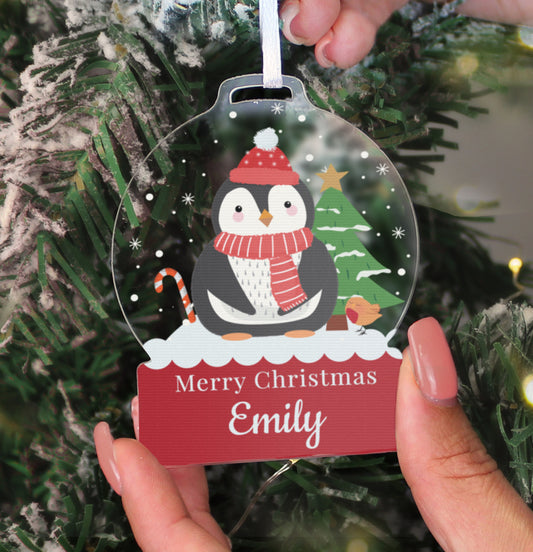 Personalised Penguin Acrylic Snowglobe Decoration