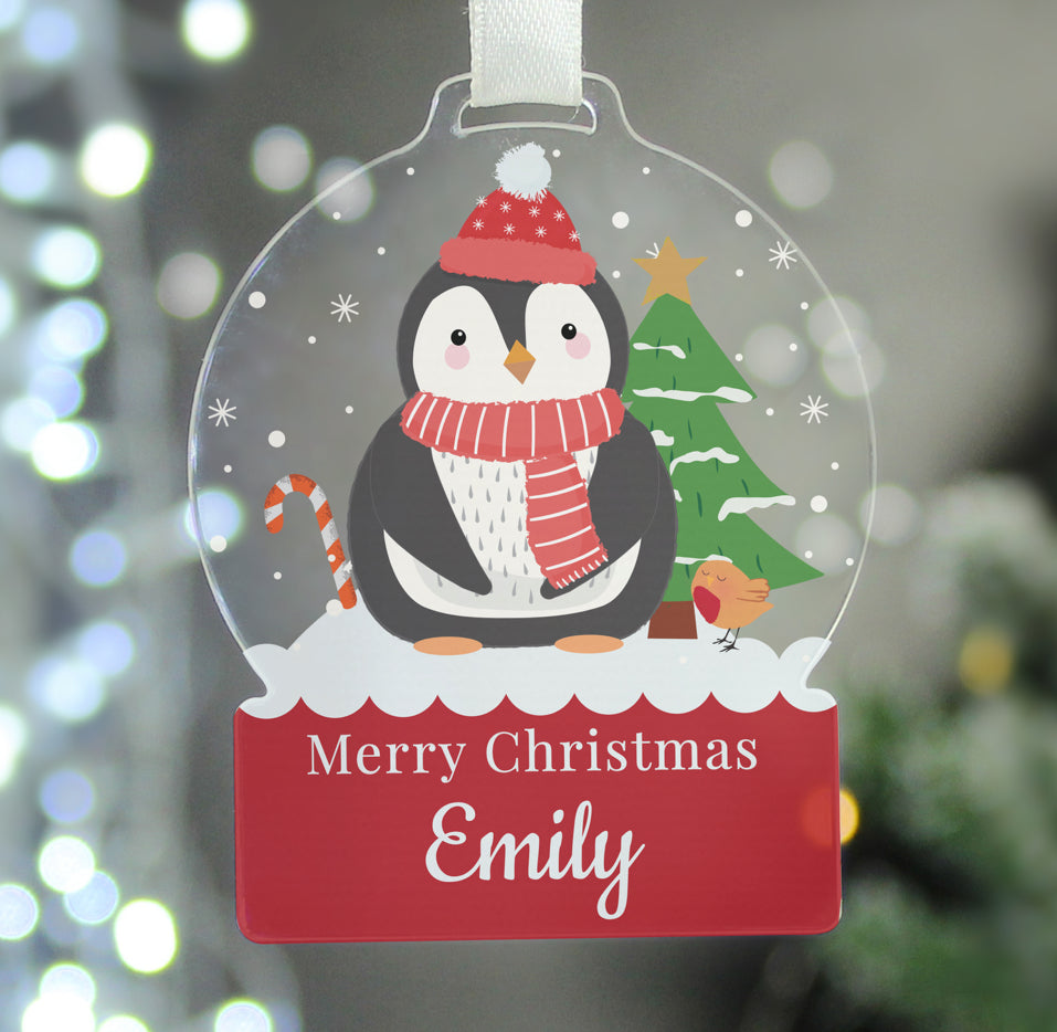 Personalised Penguin Acrylic Snowglobe Decoration