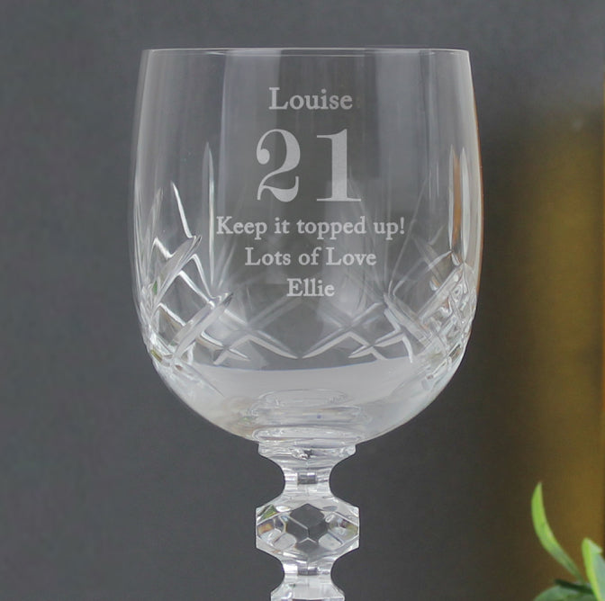 Personalised Big Age Cut Crystal Wine Glass