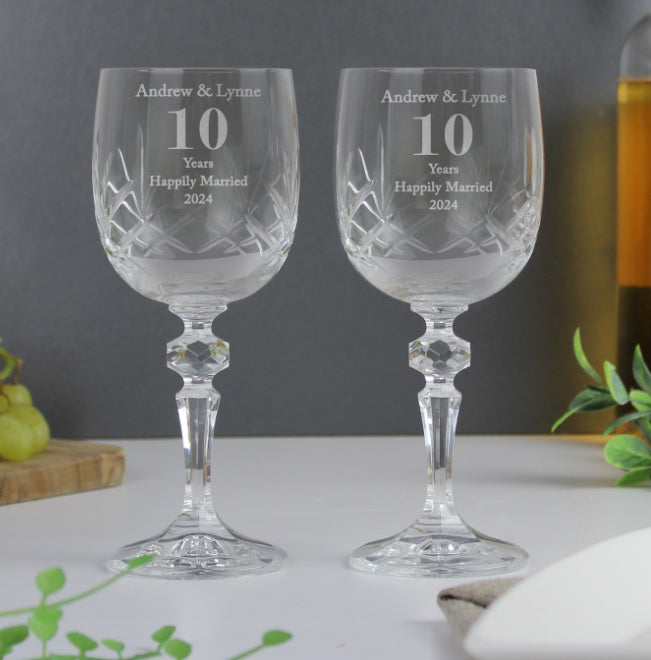 Personalised Anniversary Pair of Crystal Wine Glasses