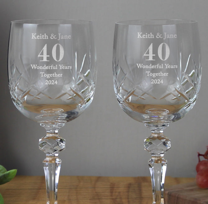 Personalised Anniversary Pair of Crystal Wine Glasses