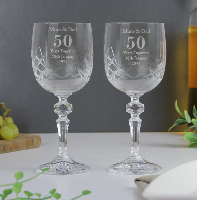 Personalised Anniversary Pair of Crystal Wine Glasses