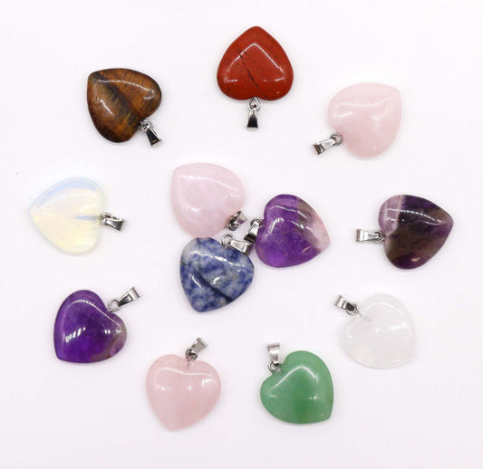 12x Gemstone Heart Pendants (12 assorted) 20x6mm