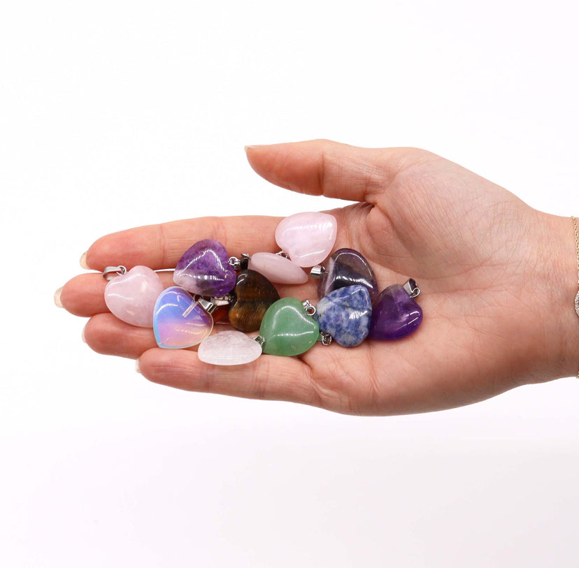 12x Gemstone Heart Pendants (12 assorted) 20x6mm