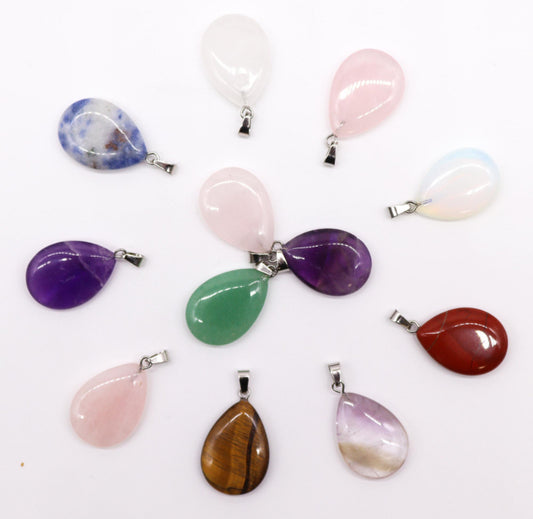 12x Gemstone Teardrops Pendants (12 assorted) 25x18mm