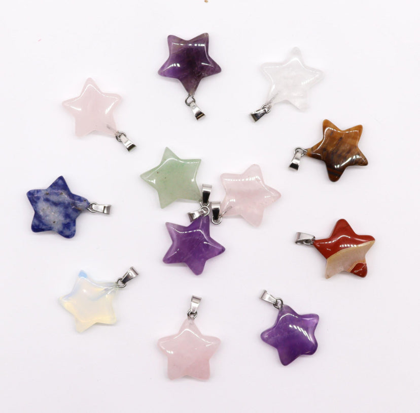 12x Gemstone Stars Pendants (12 assorted) 20x6mm