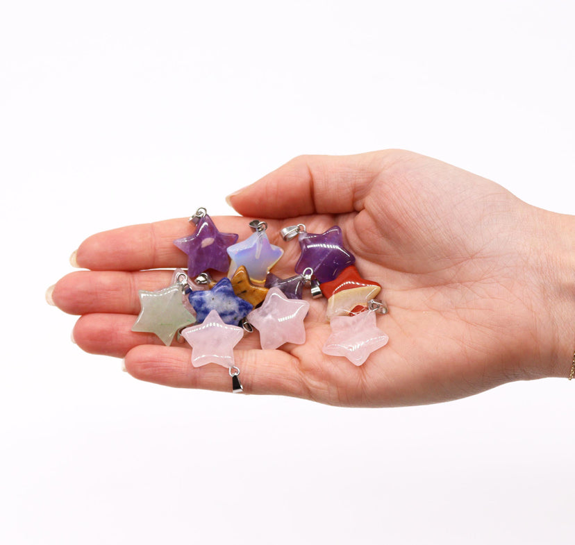 12x Gemstone Stars Pendants (12 assorted) 20x6mm