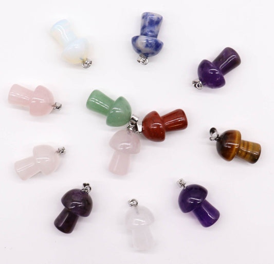 12x Gemstone Mushrooms Pendants (12 assorted) 20x15mm