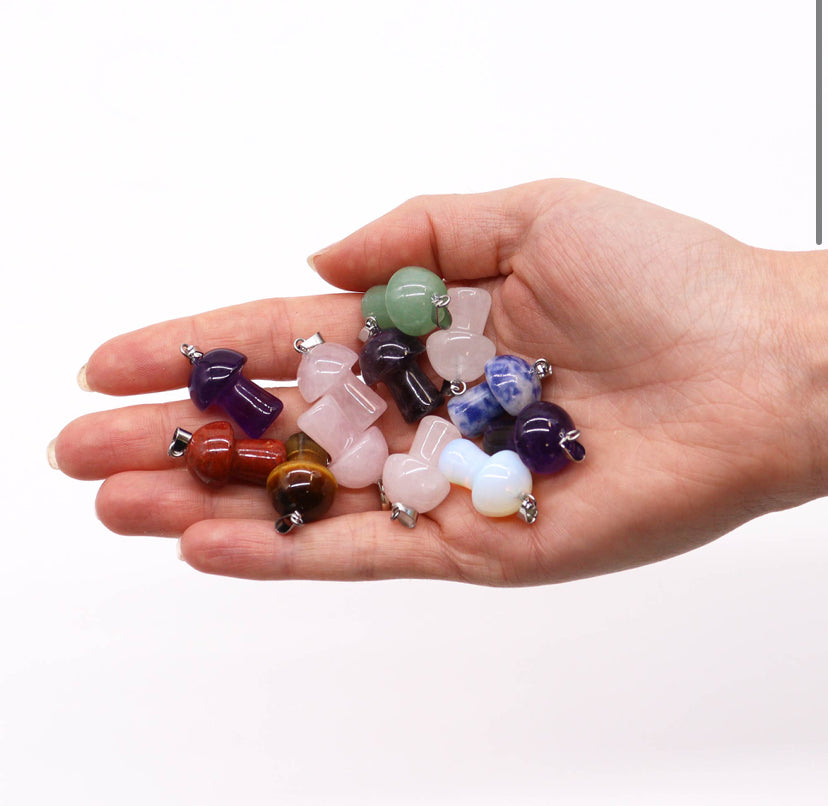 12x Gemstone Mushrooms Pendants (12 assorted) 20x15mm