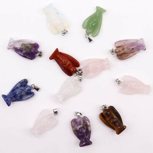 12x Gemstone Mini Angels Pendants (12 assorted) 26x18mm