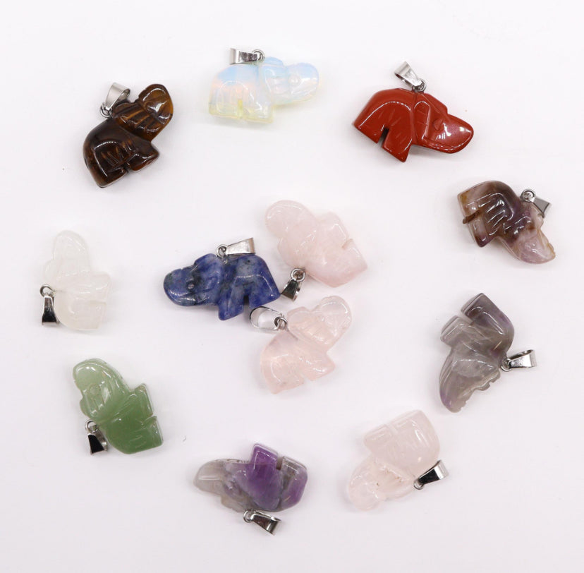 12x Gemstone Lucky Elephants Pendants (12 assorted) 25x15mm