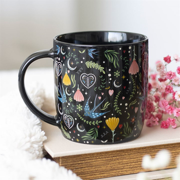 Black Midnight Bloom Print Mug