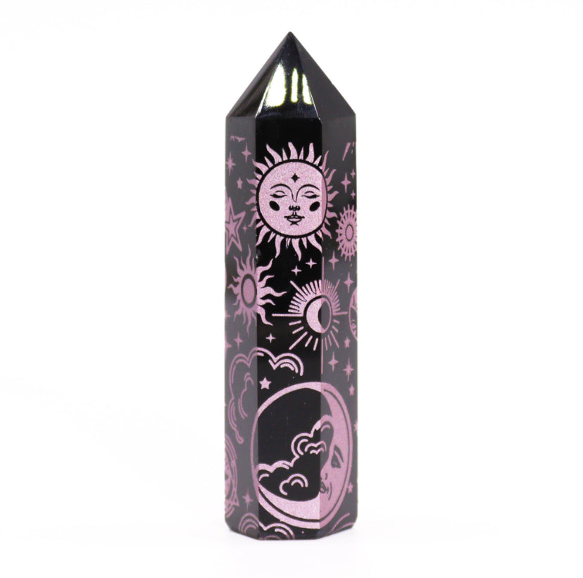 Black Obsidian Point - Mystic Story - Rose Pink