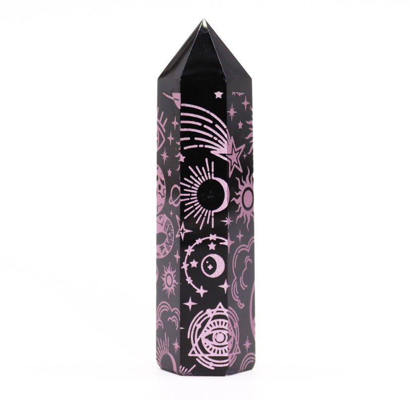 Black Obsidian Point - Mystic Story - Rose Pink