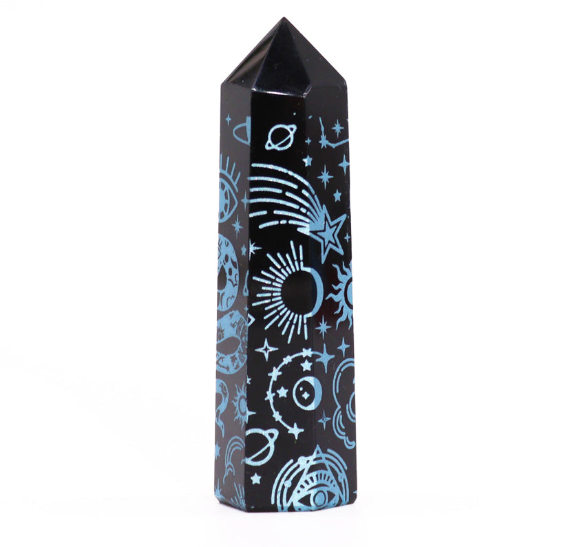 Black Obsidian Points - Mystic Story - Sky Blue