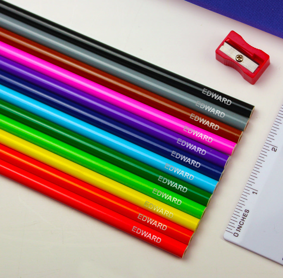 Blue Dinosaur Pencil Case with Personalised Pencils & Crayons